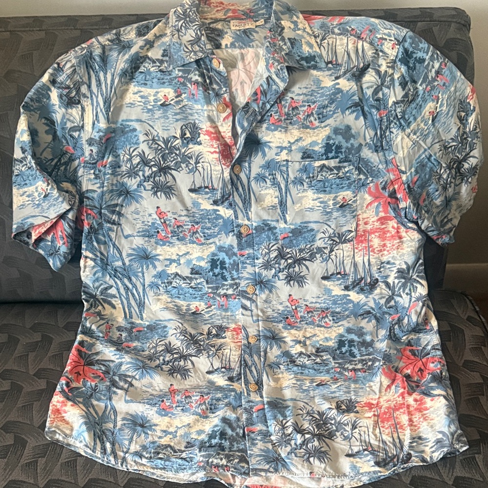 Faherty Men’s Tropical Hawaiian Print Short Sleeve Shirt  L